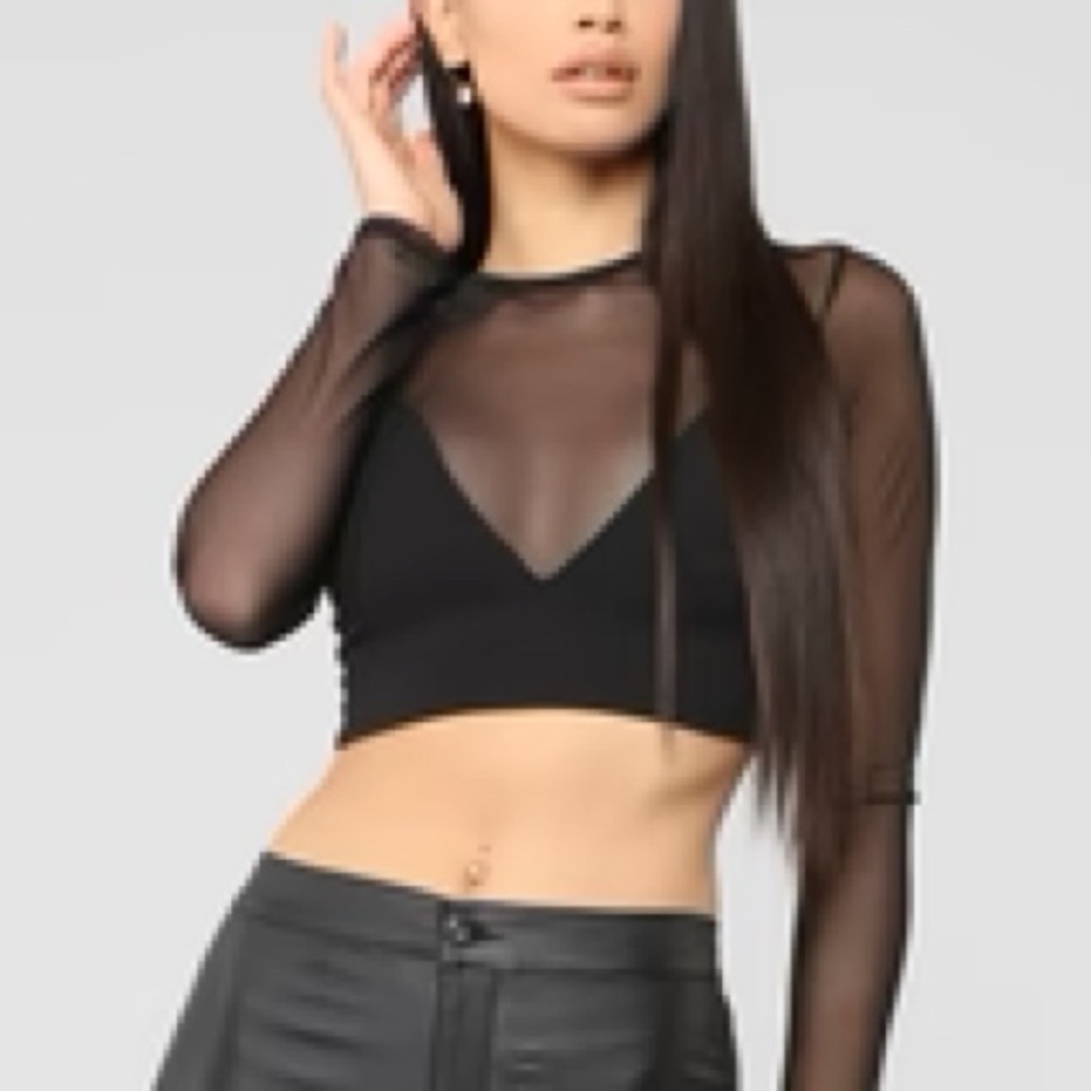 Fashion Nova Black Sheer Long-Sleeve Cropped